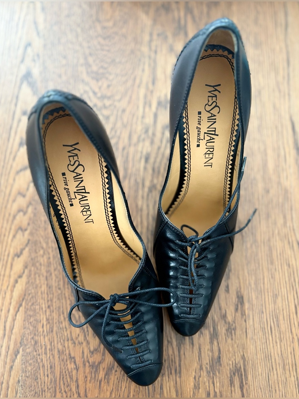 Archival Vintage YSL Rive Gauche Decollete Norton Black Lace Up Pumps, IT 38 - Picture 3 of 16